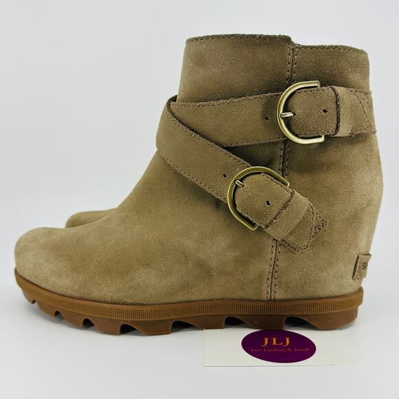 Sorel Women's Joan Of Arctic Wedge II Buckle Khaki Suede Ankle Booties Size 9 - Picture 5 of 11